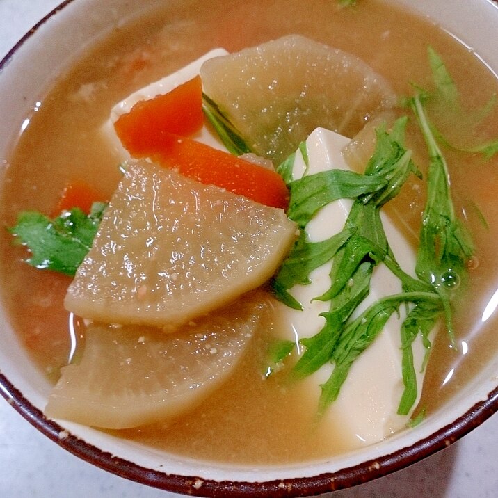 大根と水菜と絹ごし豆腐の味噌汁(圧力鍋)